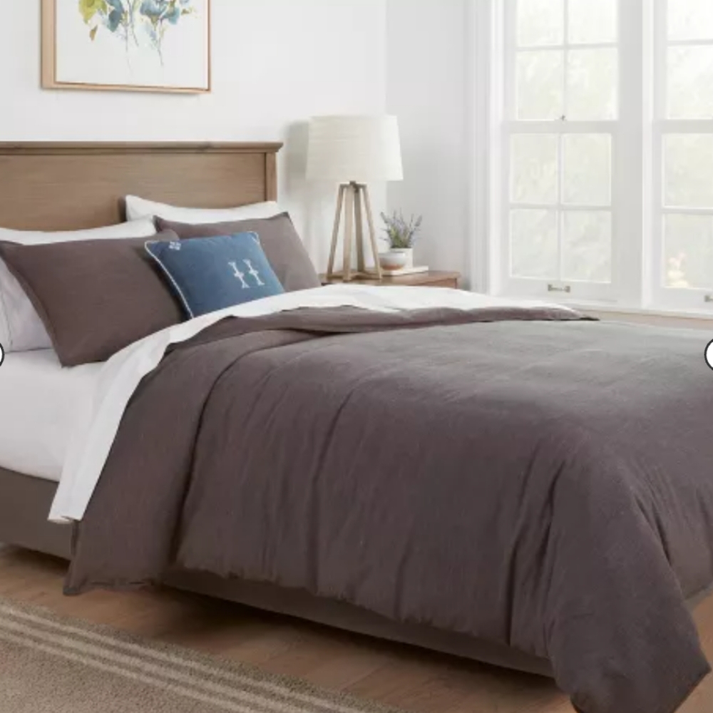 New 3pc King Space Dyed Cotton Linen Duvet Cover & Sham Set Dark Gray Threshold
